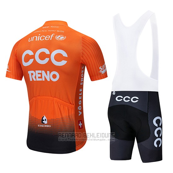 2019 Fahrradbekleidung CCC Orange Trikot Kurzarm und Tragerhose